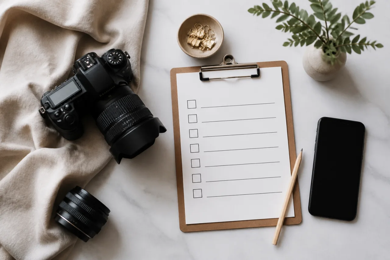 Equipment and checklist used to plan a custom photo order