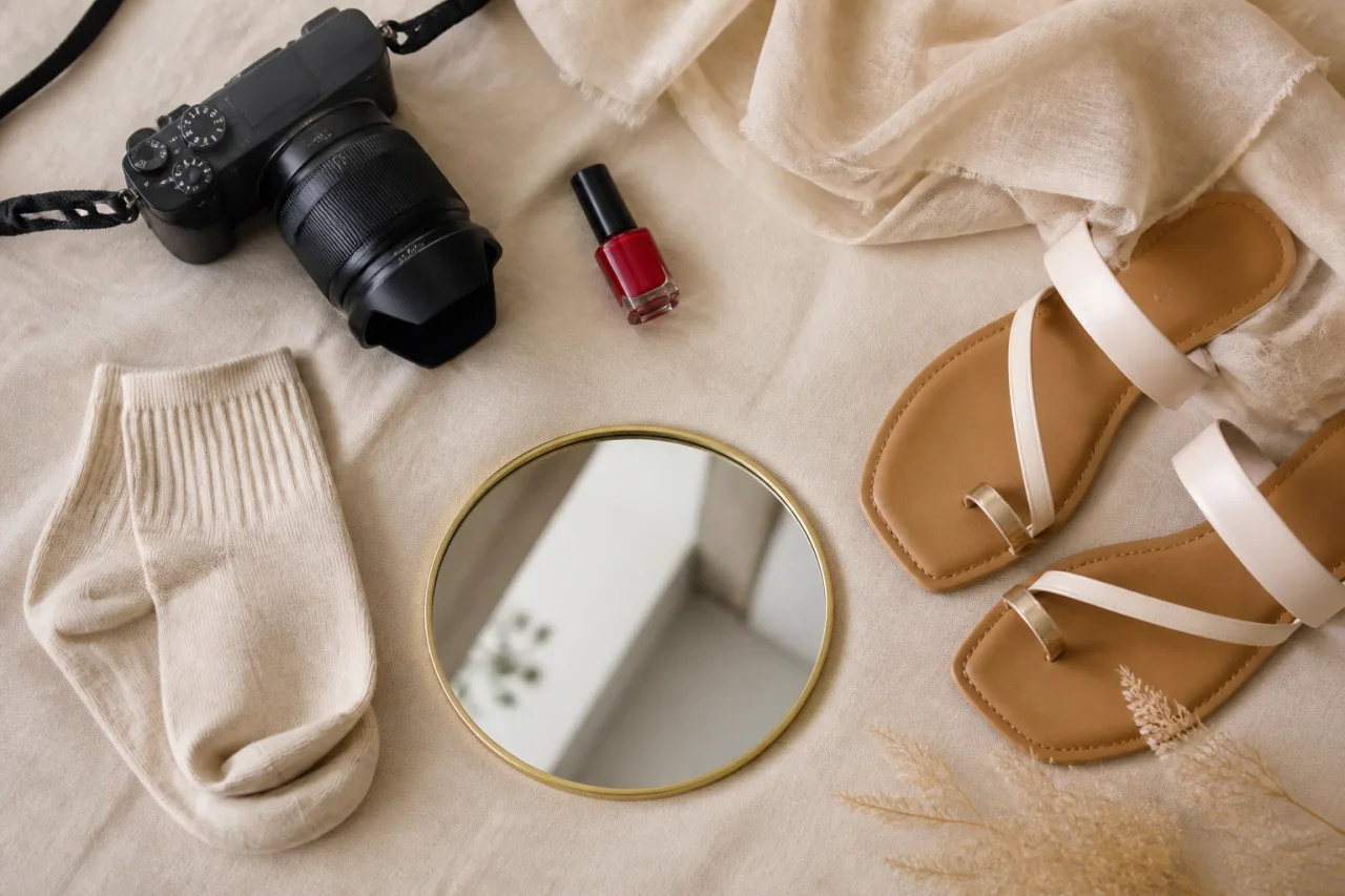 Props and camera arranged for several feet picture album themes
