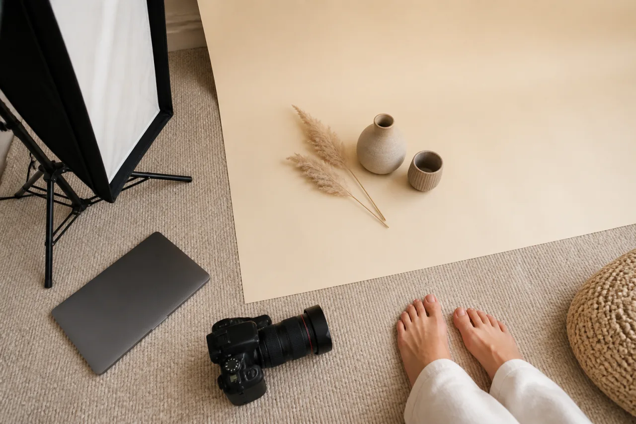 Private and anonymous setup for photographing feet pictures