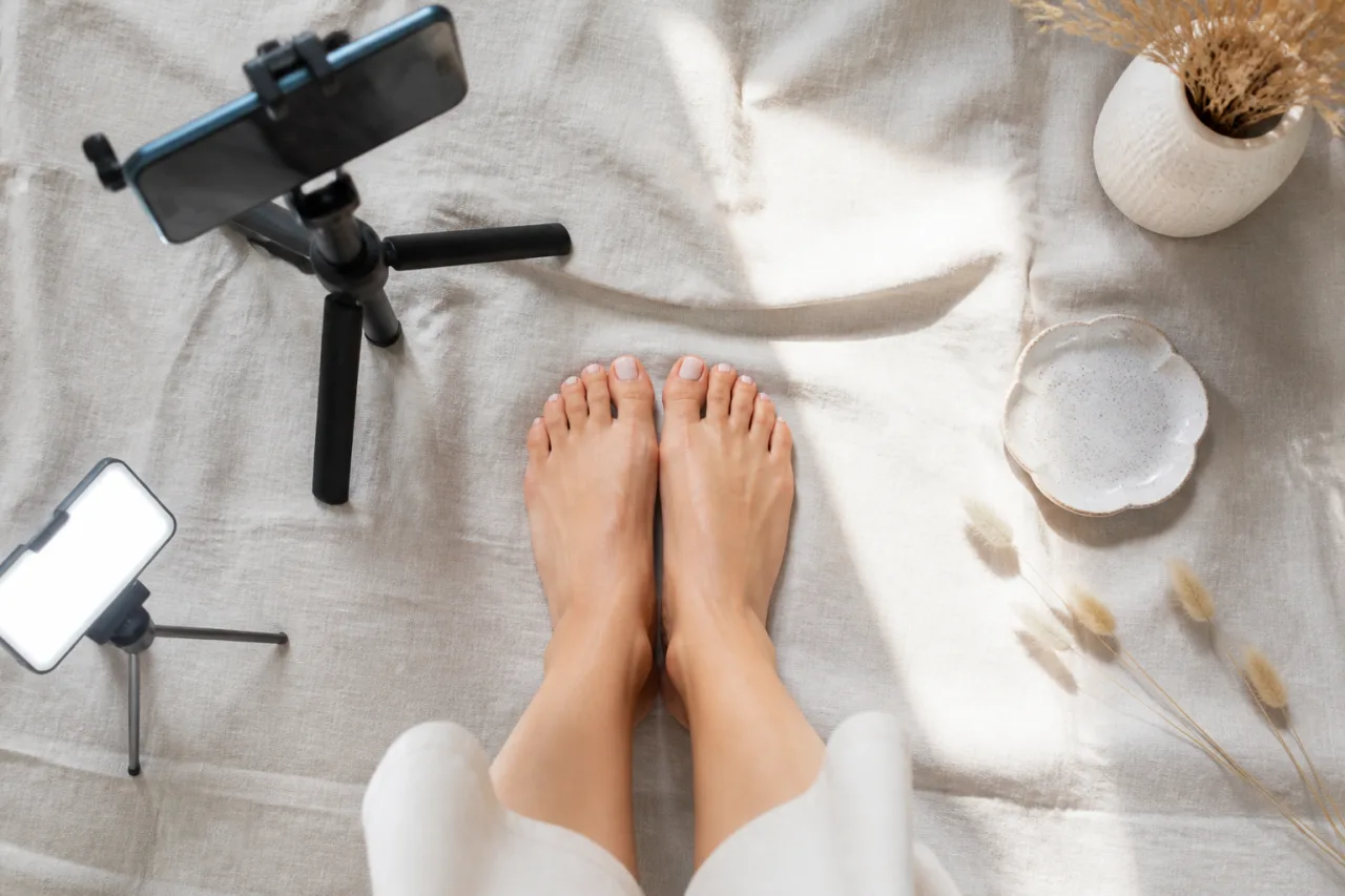 Simple smartphone and lighting setup for photographing feet at home