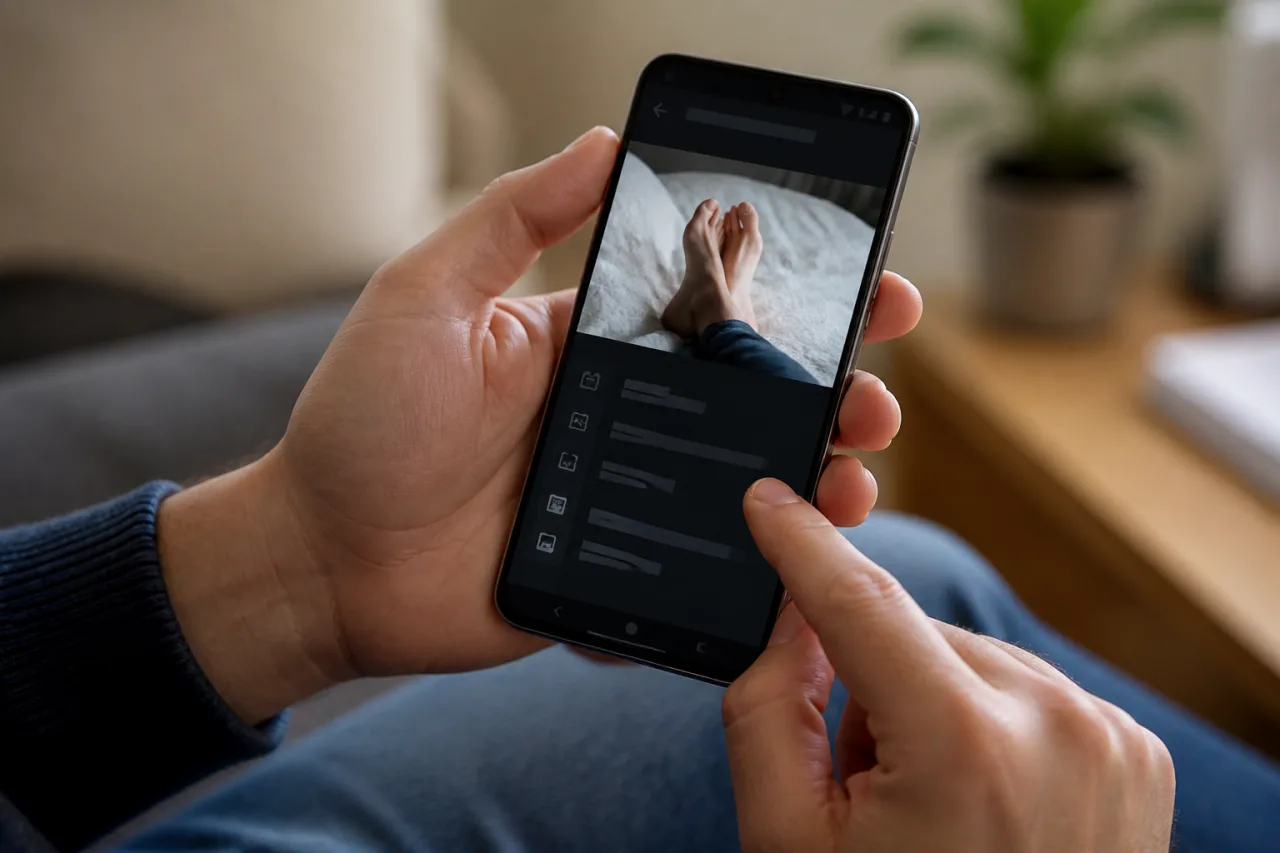 Checking the details of a feet photo on an Android phone
