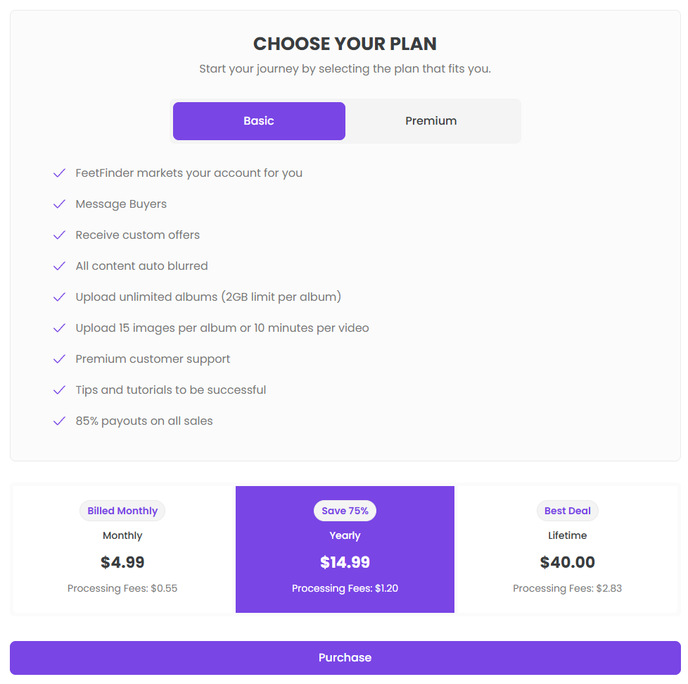 FeetFinder membership plans