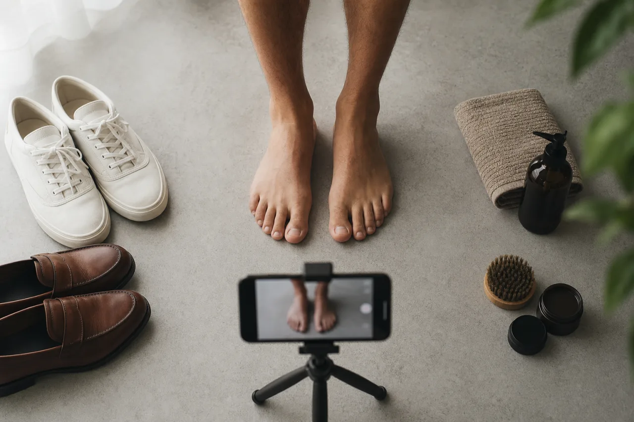 Simple home setup for taking high-quality male feet pictures
